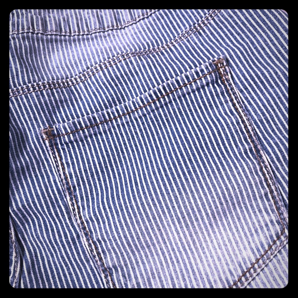 Blue & White Striped Denim Shorts